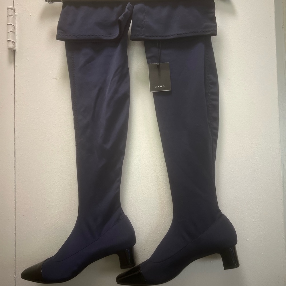 NEW Unique Zara Blue Over-the-Knee Boots with square Heel.